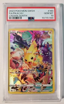 2023 POKEMON SWORD & SHIELD CROWN ZENITH #160 FULL ART/PIKACHU PSA 10 - Image 1