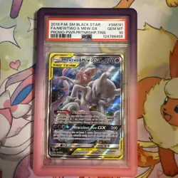 Pokemon 2019 SM Black Star Promo FA Mewtwo & Mew GX SM191 PSA 10 - Image 1