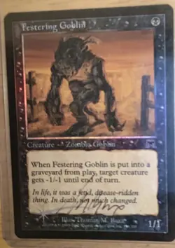 Foil Festering Goblin Onslaught Thomas M. Baxa Autograph Signed By Artist MTG - Image 1