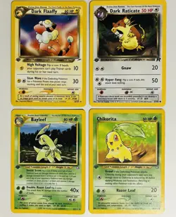 2000 Pokemon 1st Edition 4 Card Lot Dark Flaaffy Dark Raticate Bayleef Chikorita - Image 1