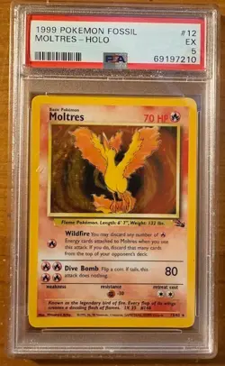 1999 Pokemon Fossil Holo Moltres #12 PSA 5 - Image 1