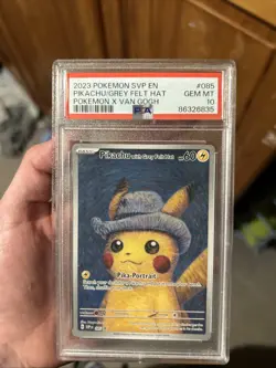 Pokemon Pikachu TCG Van Gogh Museum Promo Grey Felt Hat SVP085 PSA 10 - Image 1