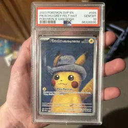 Pokemon Pikachu TCG Van Gogh Museum Promo Grey Felt Hat SVP085 PSA 10 - Image 3