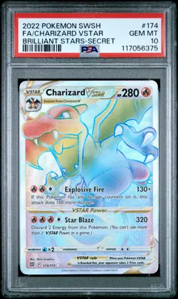 2022 POKEMON SWORD & SHIELD BRILLIANT STARS #174 FULL ART/CHARIZARD VSTAR PSA 10 - Image 1