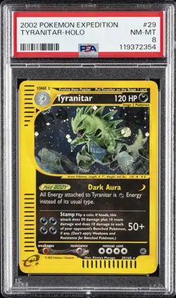 2002 POKEMON EXPEDITION #29 TYRANITAR-HOLO PSA 8 - Image 1