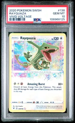 2020 Pokemon SWSH Vivid Voltage #138 Rayquaza Amazing Rare PSA 10 Gem Mint - Image 1