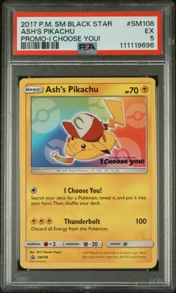 2017 POKEMON SM BLACK STAR PROMO I CHOOSE YOU! #SM108 ASH'S PIKACHU PSA 5 - Image 1