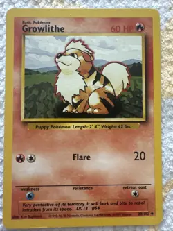 Pokemon TCG Growlithe Base Set, Shadowless Uncommon Card 28/102 - Image 1