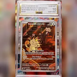 2025 POKEMON DESTINED RIVALS ILLUSTRATION RARE TEAM ROCKET'S MEOWTH #203 AGS 10 - Image 1