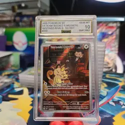 2025 POKEMON DESTINED RIVALS ILLUSTRATION RARE TEAM ROCKET'S MEOWTH #203 AGS 10 - Image 2