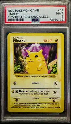 Pikachu Base Set Shadowless Card 058/102 PSA 9 Regular - Image 1