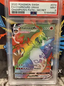 2020 Pokemon SWSH FA/Charizard VMAX Champion's Path Secret Rainbow #074 PSA 9 - Image 1