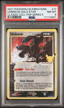 2021 POKEMON CELEBRATIONS CLASSIC COLLECTION #17 UMBREON-GOLD STAR PSA 8 - Image 1