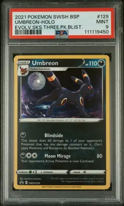 2021 POKEMON SWSH BLACK STAR PROMO #129 UMBREON-HOLO PSA 9 - Image 1