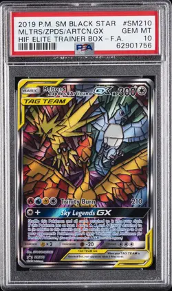 2019 POKEMON SM BLACK STAR PROMO FULL ART/MOLTRES & ZAPDOS & ARTICUNO GX PSA 10 - Image 1
