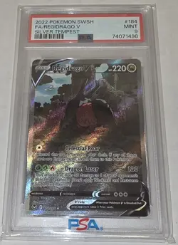 PSA 9 MINT 2022 Pokemon SWSH Silver Tempest #184 Full Art Regidrago V Alt Art - Image 1