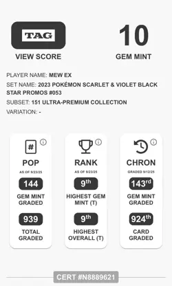 TAG 10 Pokemon SVP 151 UPC Black Star Promo Mew EX #053 GEM MINT 10 - Image 2