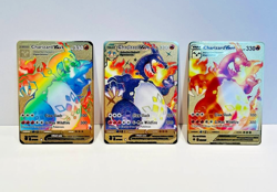 Pokemon Karten Glurak VMAX Gold Metallkarten 3er Set - Fan Edition- Geschenkidee - Image 1