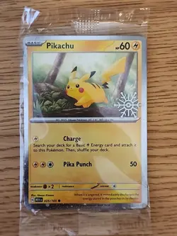 Pokemon TCG Pikachu 025/165 Pokemon Holiday Calendar '25 Festive Stamp NM - Image 1