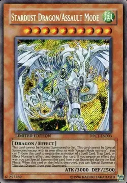 Damaged, English Yu Gi Oh Stardust Dragon/Assault Mode - DPCT-EN003 - Secret Rar - Image 1