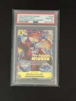 Monkey D. Luffy Winner P-036 OP04 Pre-Release Promo One Piece Card PSA 10 - Image 1