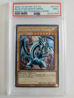 Yugioh PSA 9 Blue-Eyes White Dragon MAMA-EN104 Secret Pharaoh's Rare 1st Ed - Image 1