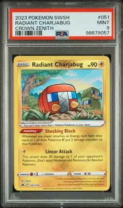 2023 POKEMON SWORD & SHIELD CROWN ZENITH #051 RADIANT CHARJABUG PSA 9 - Image 1