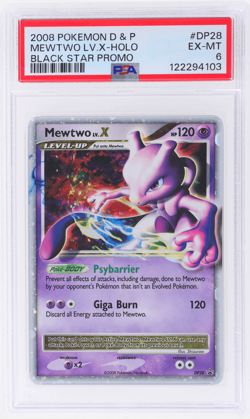 2008 Pokemon Diamond and Pearl Black Star Promo Mewtwo Lv X Holo #DP28 PSA 6 - Image 1