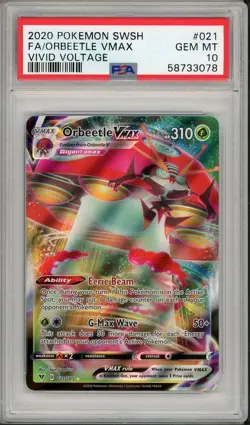 2020 Pokemon SWSH Vivid Voltage Orbeetle VMAX Full Art #021 PSA 10 - Image 1