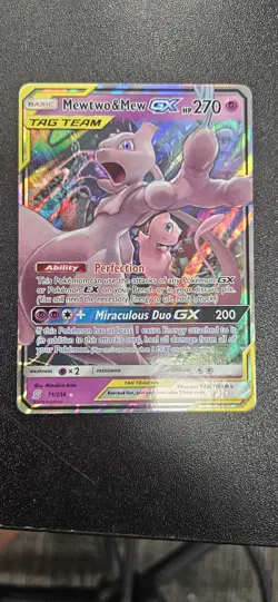 Pokemon TCG Mewtwo & Mew GX Holo Card 71/236 Unified Minds tag team - Image 1