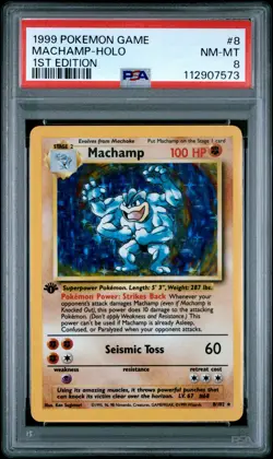 1999 POKEMON BASE SET 1ST EDITION #8 MACHAMP-HOLO PSA 8 - Image 1