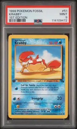 1999 POKEMON FOSSIL 1ST EDITION #51 KRABBY PSA 9 - Image 1