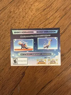 Pokemon Scarlet & Violet Shiny Koraidon / Miraidon Redeem Code UNSCRATCHED - Image 1