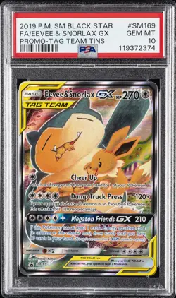 2019 POKEMON SM BLACK STAR PROMO #SM169 FULL ART/EEVEE & SNORLAX GX PSA 10 - Image 1