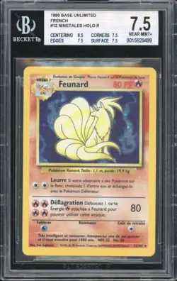 1999 Pokemon FRENCH Unlimited Base Set Feunard-Ninetales Holo 12/102 BGS 7.5 NM+ - Image 1