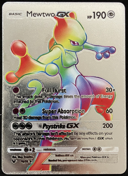 Mewtwo Gx Rainbow Silver Foil Textured Display Card - Image 1