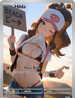LoveangelGames-Season 2- Custom Card- Waifu Universe-Hilda Poke Ride - Image 1