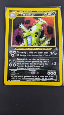 Pokemon TCG Tyranitar Neo Discovery Holo Card 12/75 Unlimited Rare MP Condition - Image 1