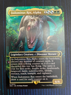 MTG Magic Indominus Rex, Alpha Borderless Universes Beyond: Jurassic World Rare - Image 1