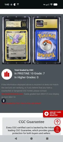 (POP 7) CGC 10 PRISTINE 2006 Pokemon Ex Dragon Frontiers 35/101 Nidorino Delta - Image 4