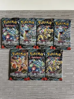Lot Of 7 Pokemon TCG Scarlet & Violet Stellar Crown Booster Packs - Sealed - Image 1