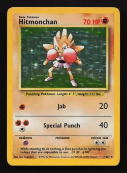 Pokemon TCG Rare Holo Hitmonchan 7/102 Base Set Unlimited 1999 WOTC LP Condition - Image 1