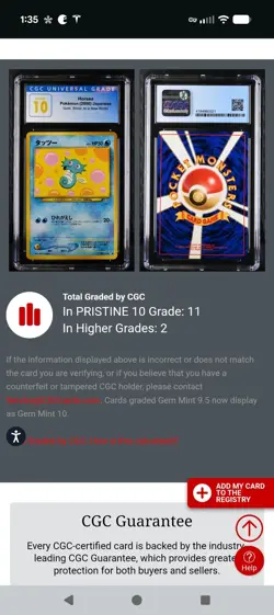 (POP 11) CGC 10 PRISTINE 2000 Pokemon Neo Horsea #116 Japanese Gold Silver World - Image 4