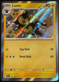 Pokemon TCG Luxio Scarlet & Violet Paldean Fates Holo Shiny Rare Card 136/091 - Image 1