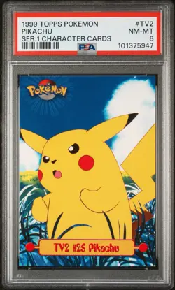 Pikachu TV2 Topps Animation Edition Series 1 Pokemon Card Non Holo 1999 PSA 8 - Image 1