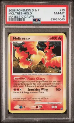 Pokemon 2008 Majestic Dawn holo Moltres #10/100 PSA8 NM-MT - Image 1