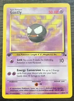 1st Edition Gastly 33/62 Pokemon TCG WOTC Base Set Fossil LP - Image 1