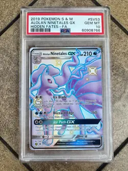 Shiny Alolan Ninetales GX 2019 Pokemon Hidden Fates Full Art FA #SV53 PSA 10 - Image 1
