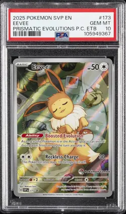 2025 POKEMON PRISMATIC EVOLUTIONS POKEMON CENTER ETB PROMO SVP #173 EEVEE PSA 10 - Image 1