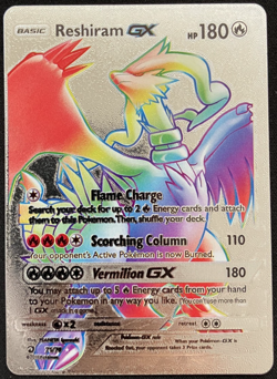Reshiram Gx Basic Rainbow Silver Foil Textured Display Card - Image 1